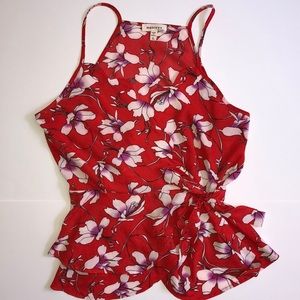3/$25 Red Floral Racerback Tank with Tie Waist L